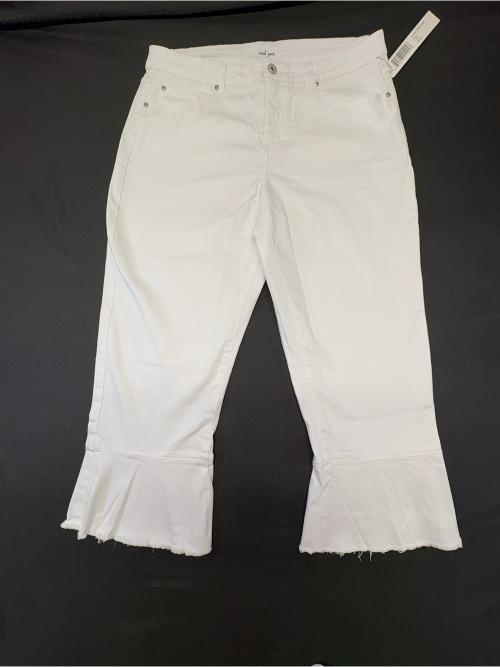 Tribal White Cropped Ruffle Hem Jeans Size 16 NWT